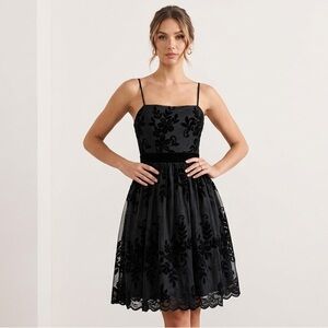 Windsor Black Velvet Floral Mini Dress